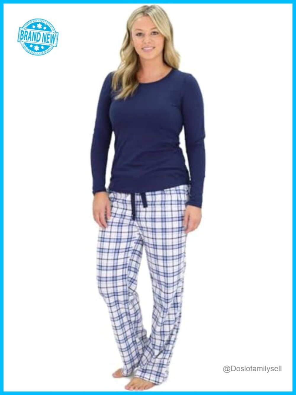 Women's Pajama Set Long Sleeve Cotton Top & Microfleece Pants Loungewear